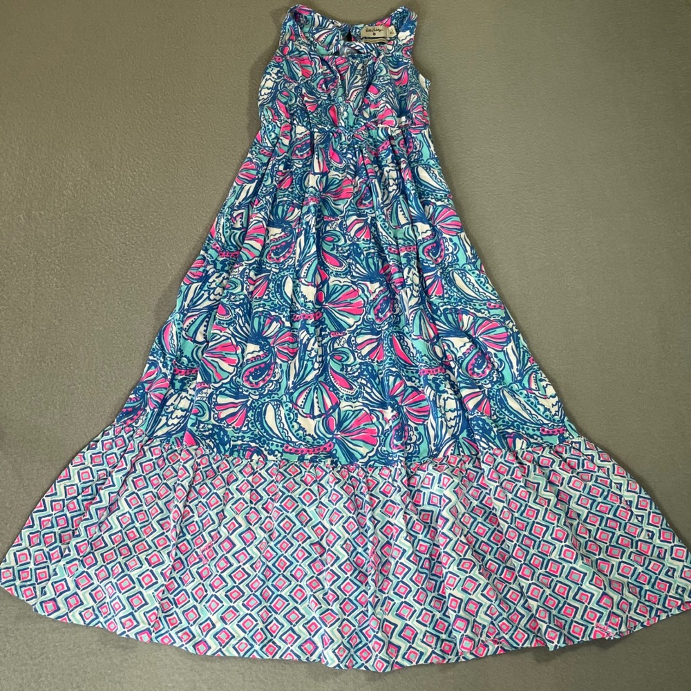 Lilly Pulitzer 20th Anniversary Maxi Dress Blue Pink Mixed Print Medium‎